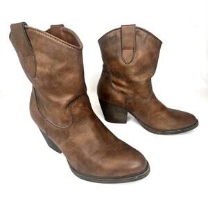 Madden Girl RAMZ Women's 6.5 Western Boots Brown Distressed Faux Leather